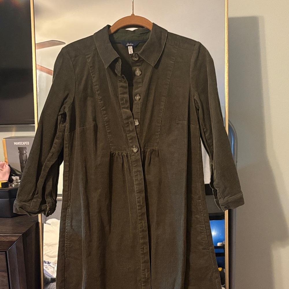 Joules Khaki Corduroy Shirt Dress
